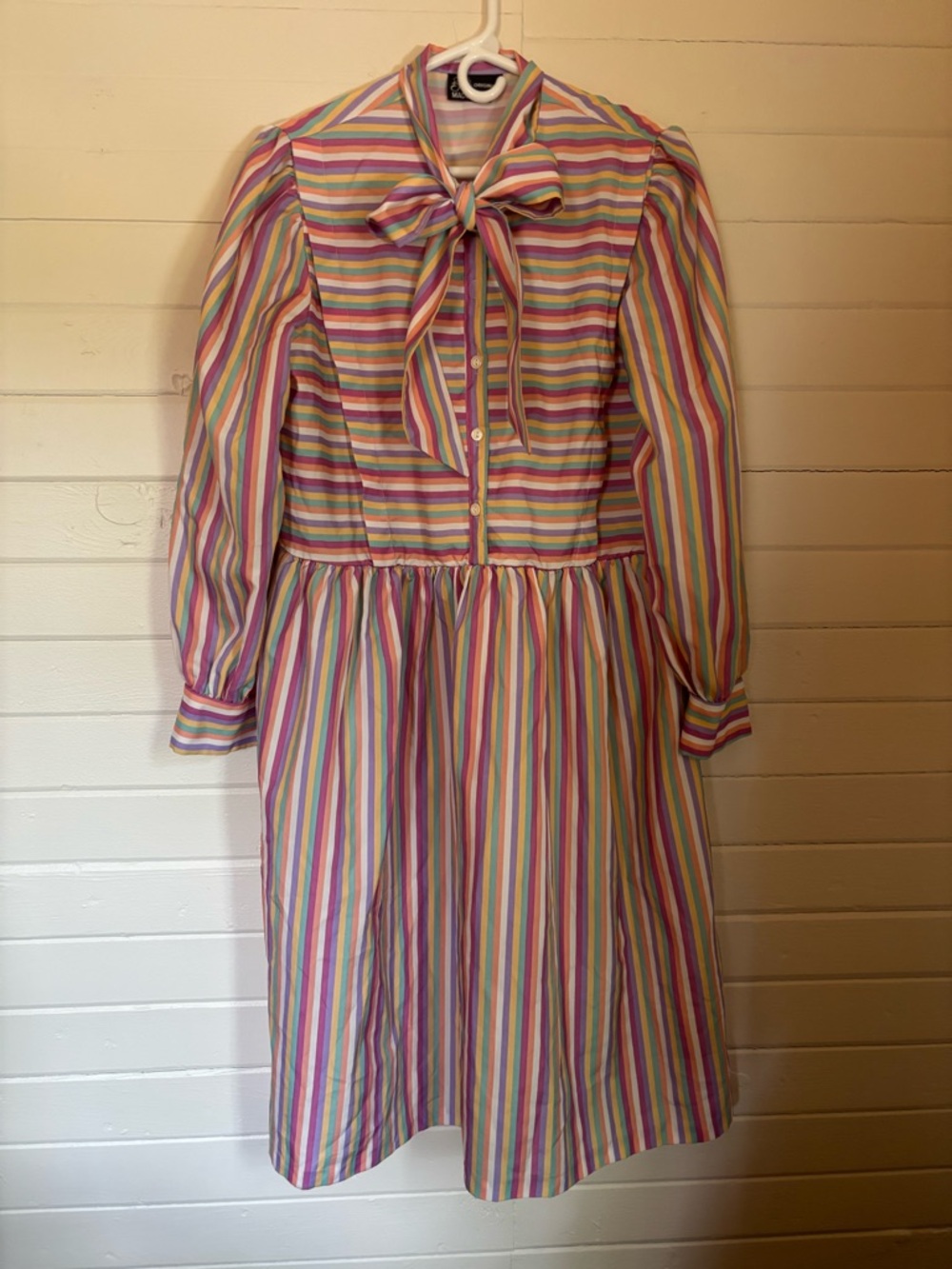Vintage Breli Originals Striped Bow-Tie Women's Dress in Pastel Stripe